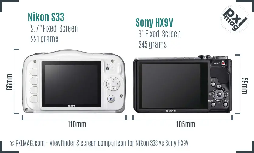 Nikon S33 vs Sony HX9V Screen and Viewfinder comparison
