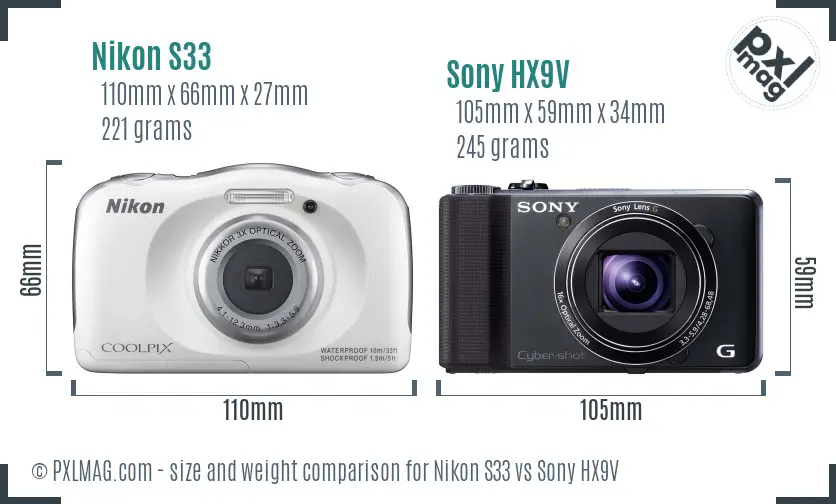 Nikon S33 vs Sony HX9V size comparison