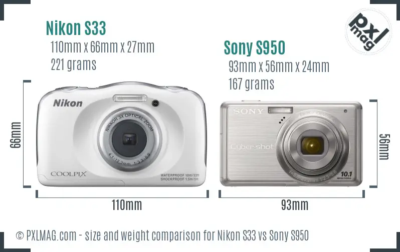 Nikon S33 vs Sony S950 size comparison