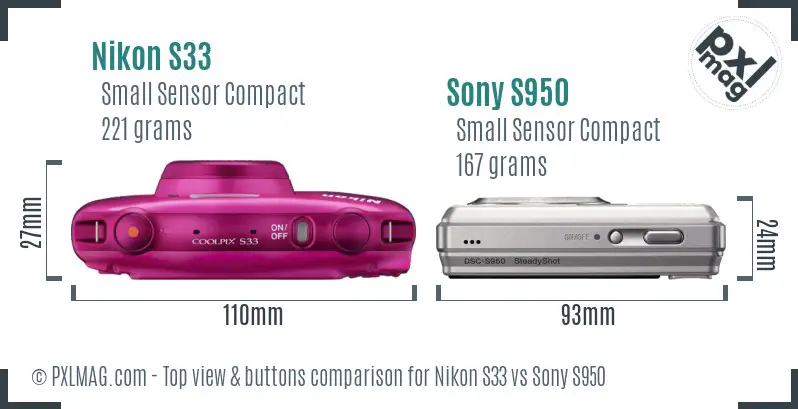 Nikon S33 vs Sony S950 top view buttons comparison