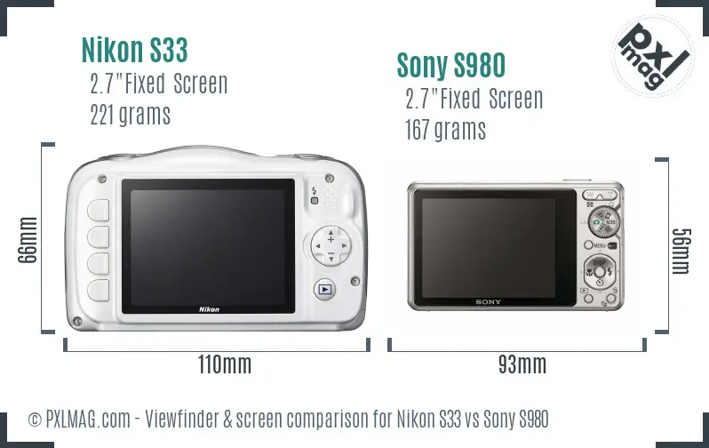 Nikon S33 vs Sony S980 Screen and Viewfinder comparison