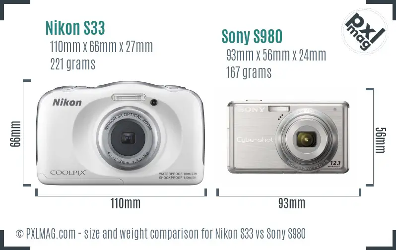 Nikon S33 vs Sony S980 size comparison