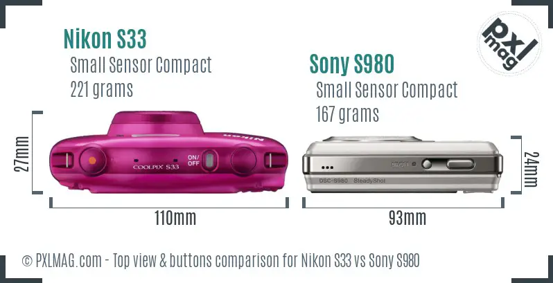 Nikon S33 vs Sony S980 top view buttons comparison