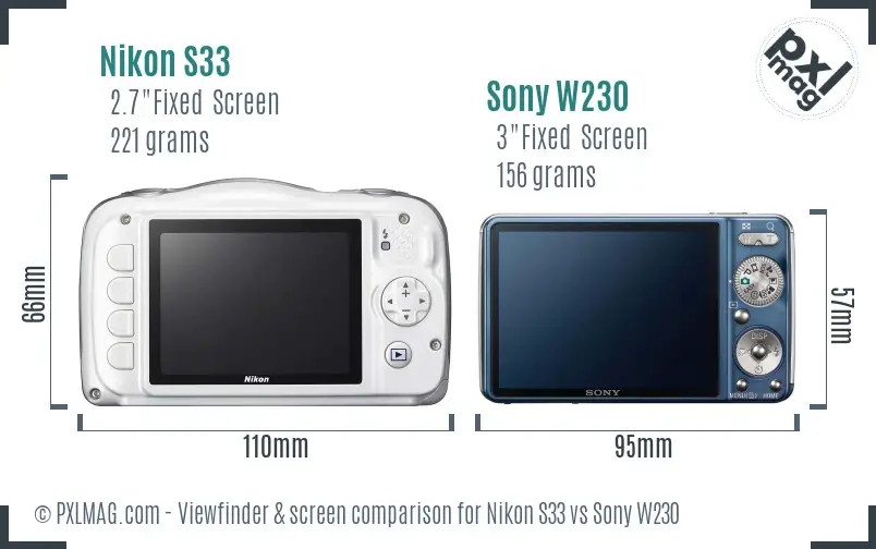 Nikon S33 vs Sony W230 Screen and Viewfinder comparison