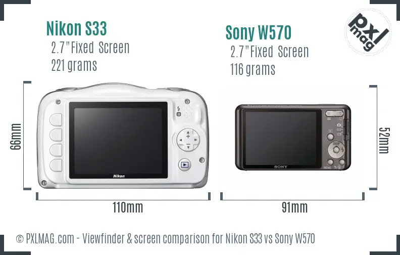 Nikon S33 vs Sony W570 Screen and Viewfinder comparison
