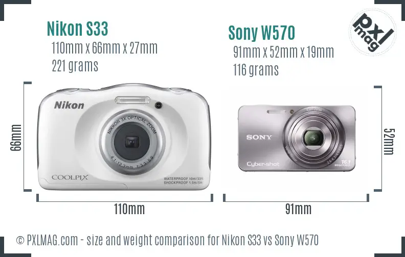 Nikon S33 vs Sony W570 size comparison