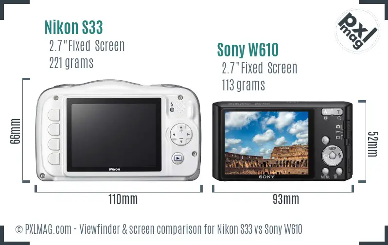 Nikon S33 vs Sony W610 Screen and Viewfinder comparison