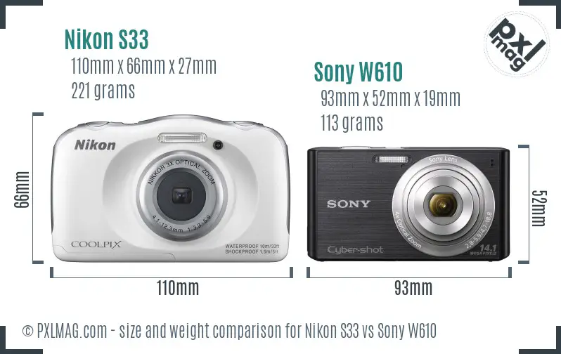 Nikon S33 vs Sony W610 size comparison