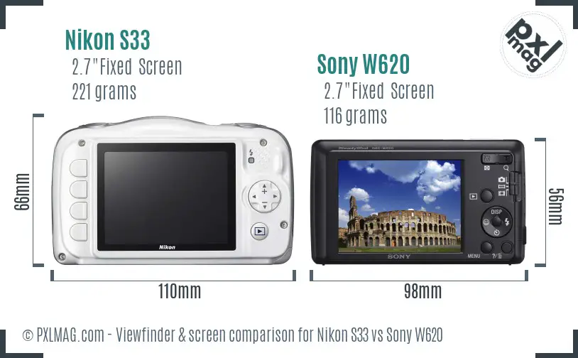 Nikon S33 vs Sony W620 Screen and Viewfinder comparison