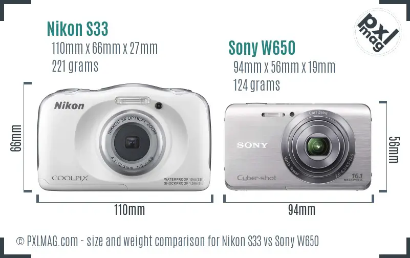 Nikon S33 vs Sony W650 size comparison Nikon S33 vs Sony W650 size comparison