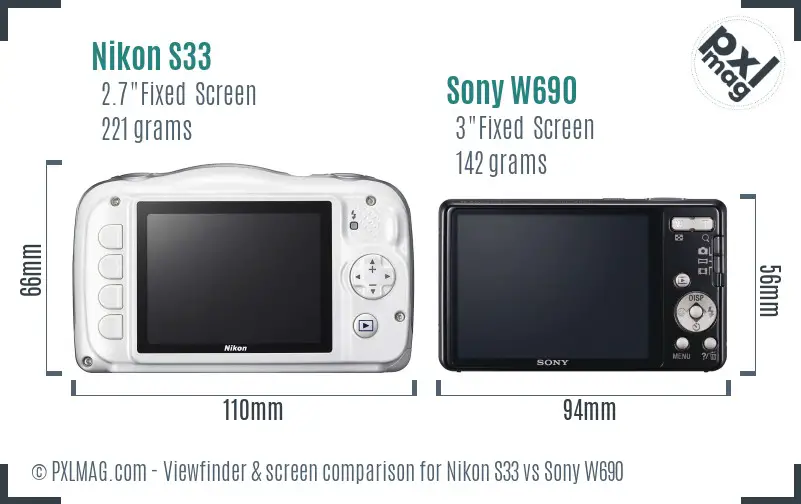 Nikon S33 vs Sony W690 Screen and Viewfinder comparison