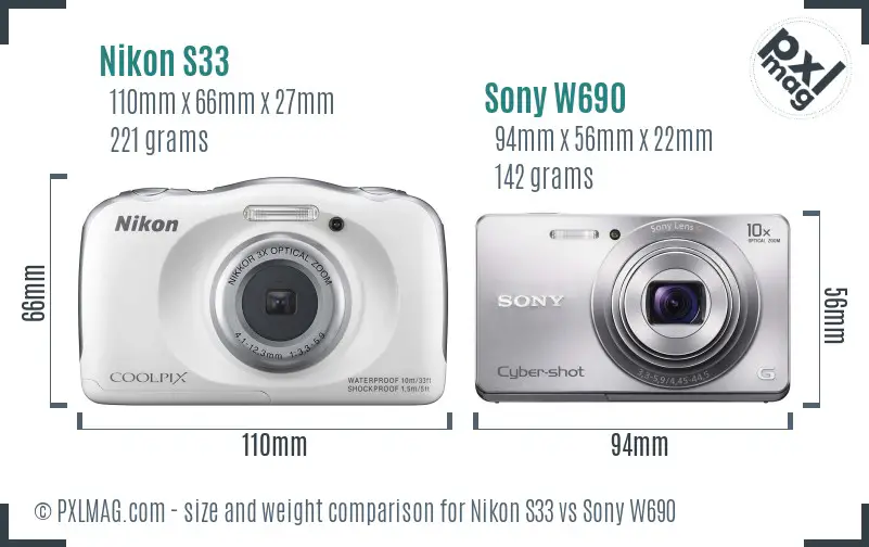 Nikon S33 vs Sony W690 size comparison
