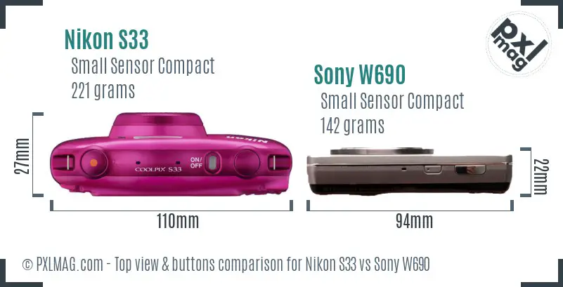 Nikon S33 vs Sony W690 top view buttons comparison