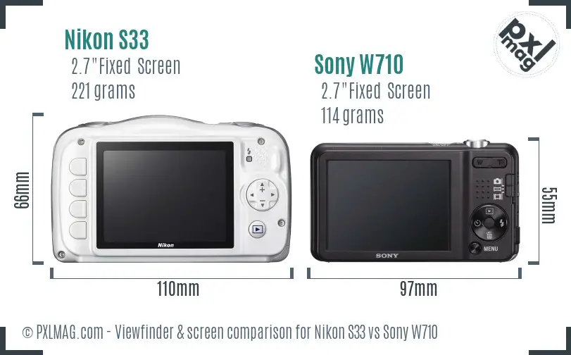 Nikon S33 vs Sony W710 Screen and Viewfinder comparison