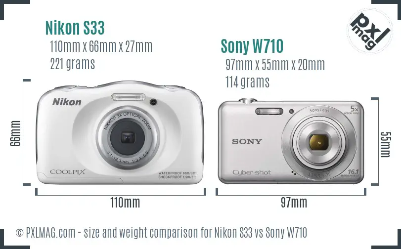 Nikon S33 vs Sony W710 size comparison