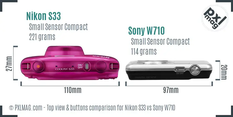 Nikon S33 vs Sony W710 top view buttons comparison