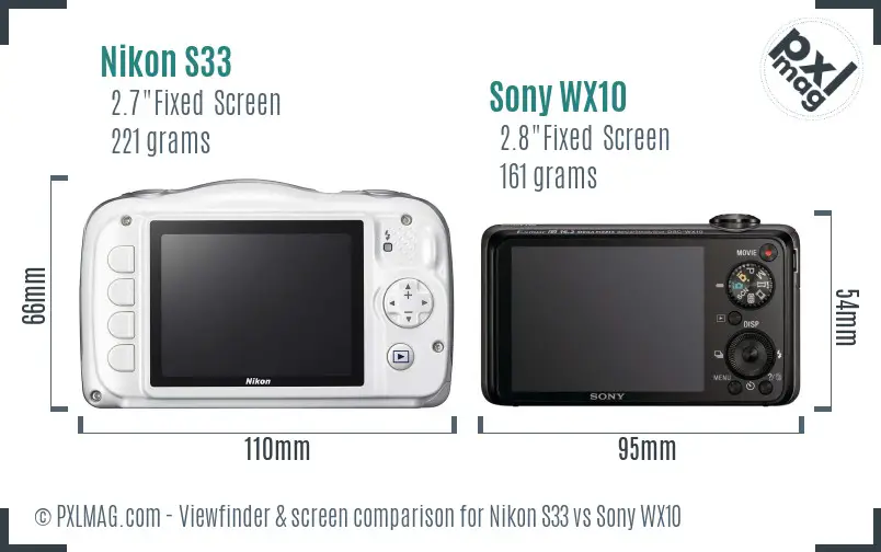 Nikon S33 vs Sony WX10 Screen and Viewfinder comparison Nikon S33 vs Sony WX10 Screen and Viewfinder comparison
