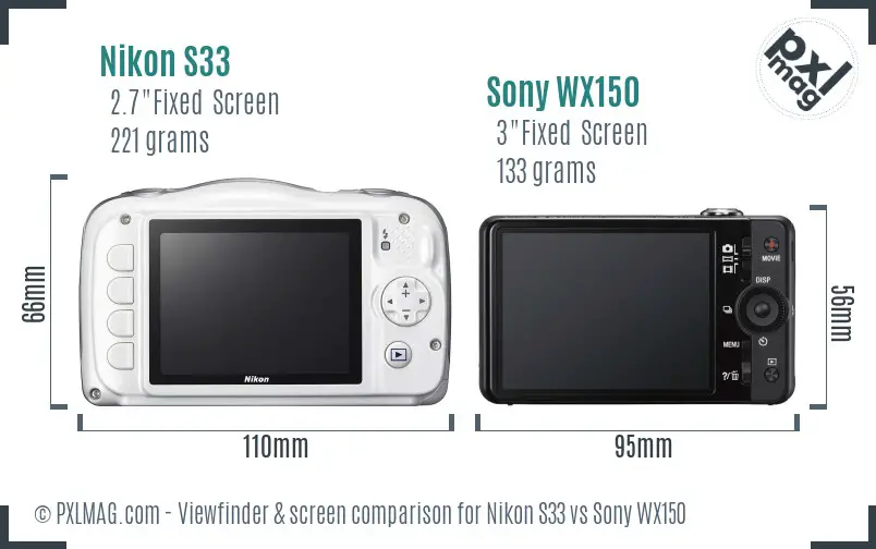 Nikon S33 vs Sony WX150 Screen and Viewfinder comparison