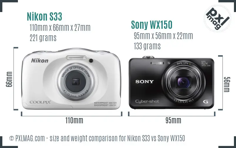 Nikon S33 vs Sony WX150 size comparison