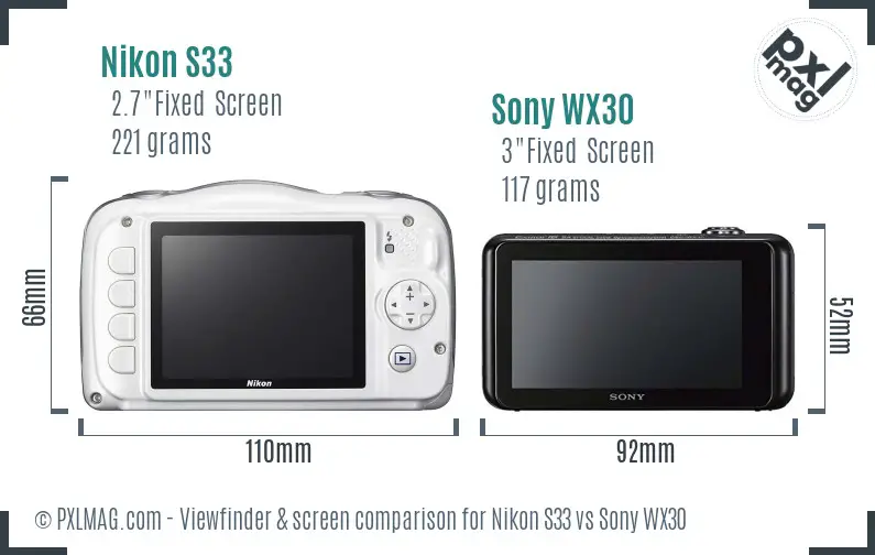 Nikon S33 vs Sony WX30 Screen and Viewfinder comparison