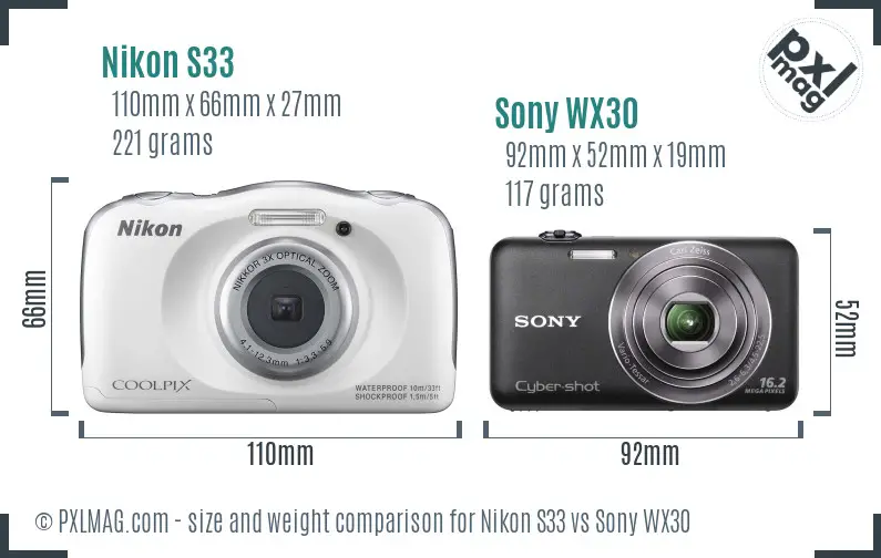 Nikon S33 vs Sony WX30 size comparison