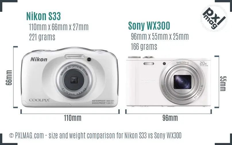 Nikon S33 vs Sony WX300 size comparison