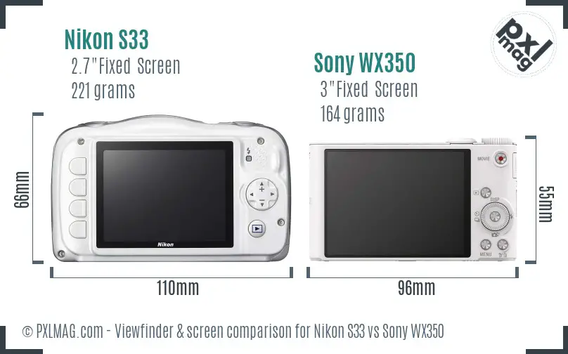 Nikon S33 vs Sony WX350 Screen and Viewfinder comparison