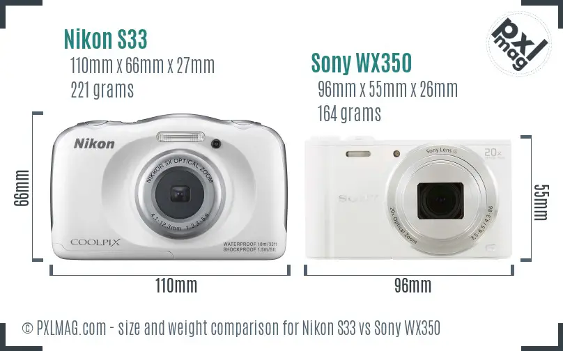Nikon S33 vs Sony WX350 size comparison