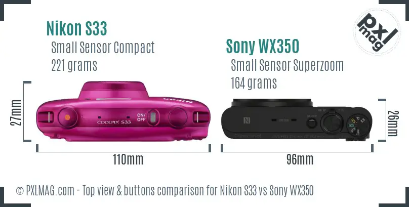 Nikon S33 vs Sony WX350 top view buttons comparison