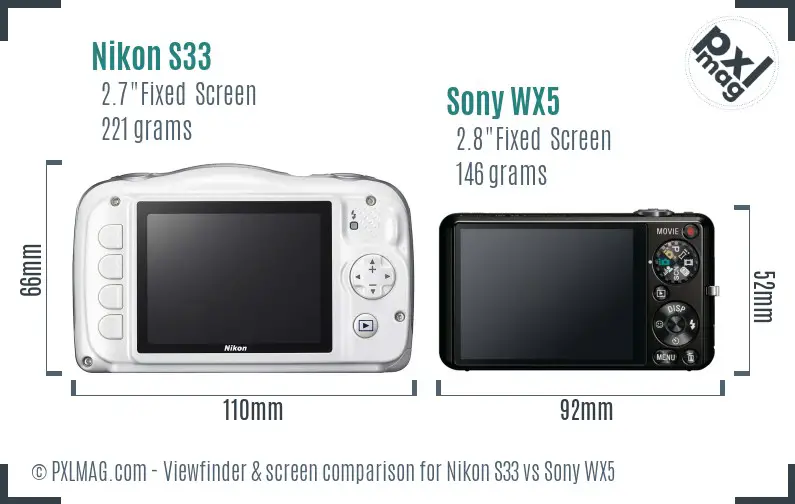 Nikon S33 vs Sony WX5 Screen and Viewfinder comparison