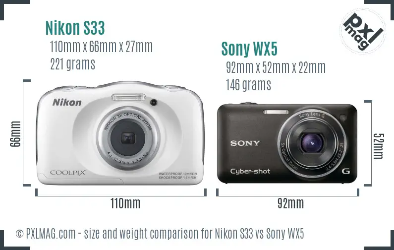 Nikon S33 vs Sony WX5 size comparison