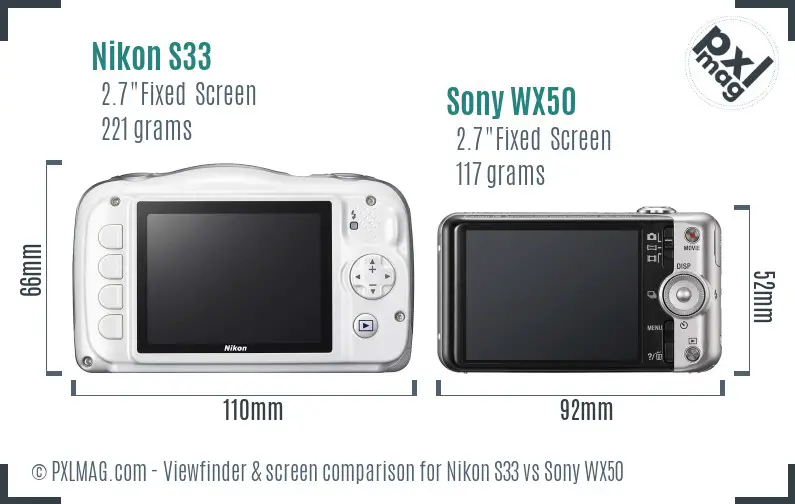 Nikon S33 vs Sony WX50 Screen and Viewfinder comparison Nikon S33 vs Sony WX50 Screen and Viewfinder comparison