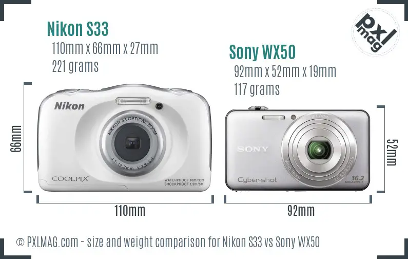 Nikon S33 vs Sony WX50 size comparison Nikon S33 vs Sony WX50 size comparison