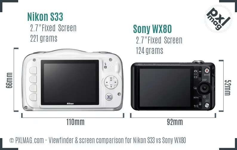 Nikon S33 vs Sony WX80 Screen and Viewfinder comparison