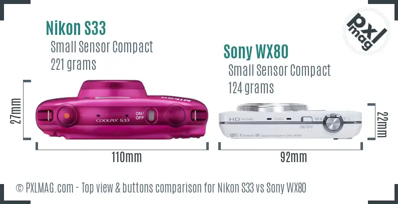 Nikon S33 vs Sony WX80 top view buttons comparison
