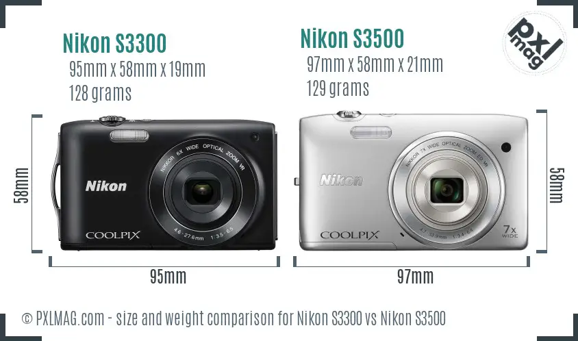 Nikon S3300 vs Nikon S3500 size comparison