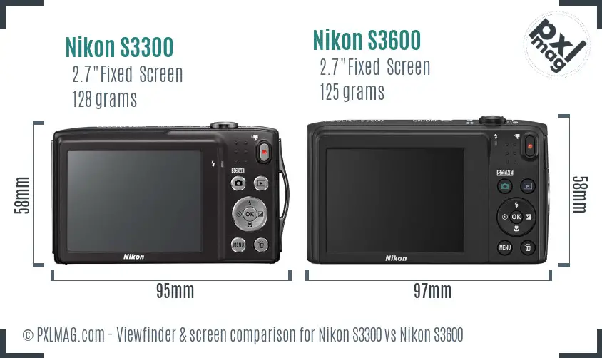Nikon S3300 vs Nikon S3600 Screen and Viewfinder comparison