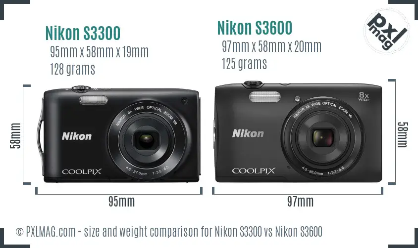 Nikon S3300 vs Nikon S3600 size comparison