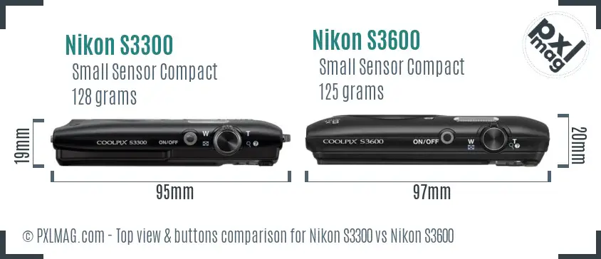 Nikon S3300 vs Nikon S3600 top view buttons comparison