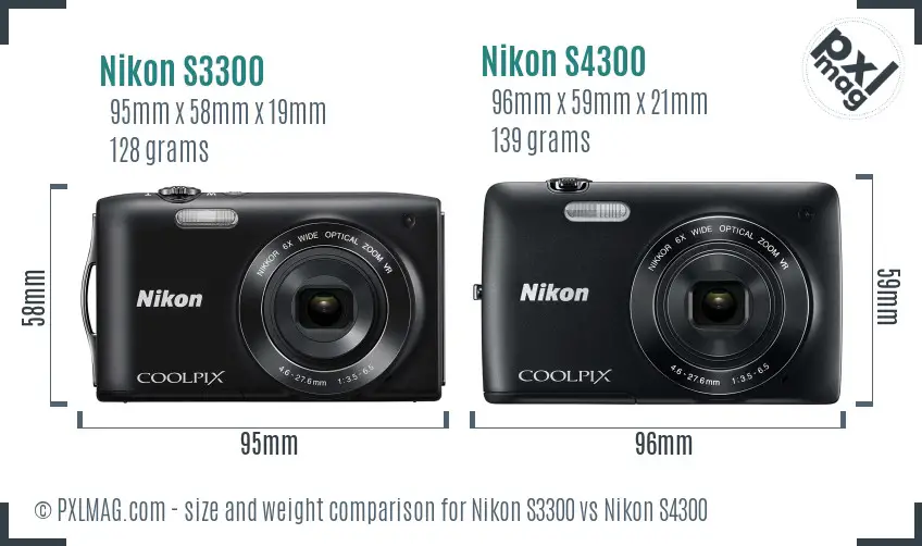 Nikon S3300 vs Nikon S4300 size comparison