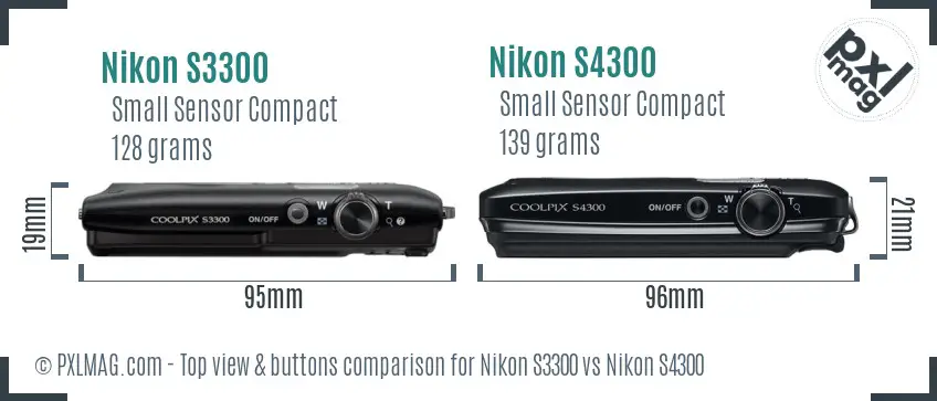 Nikon S3300 vs Nikon S4300 top view buttons comparison