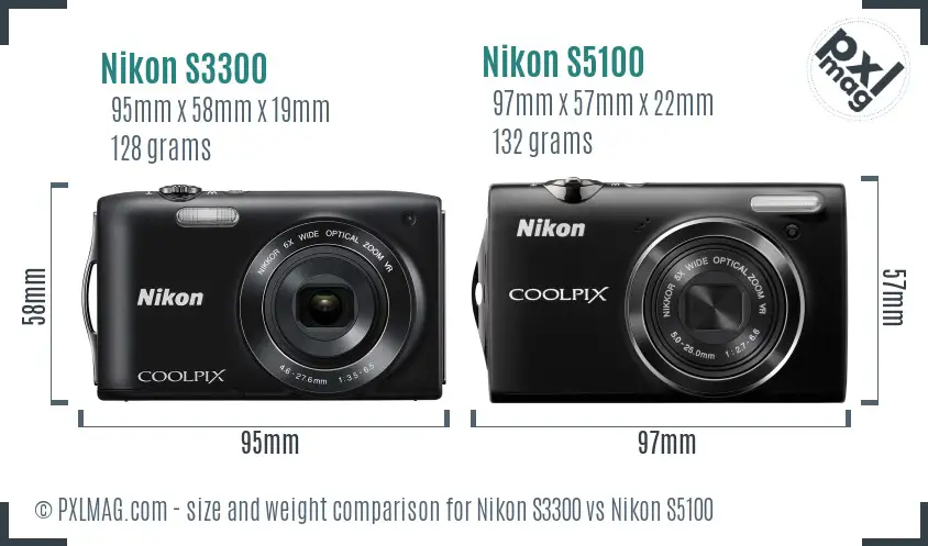 Nikon S3300 vs Nikon S5100 size comparison