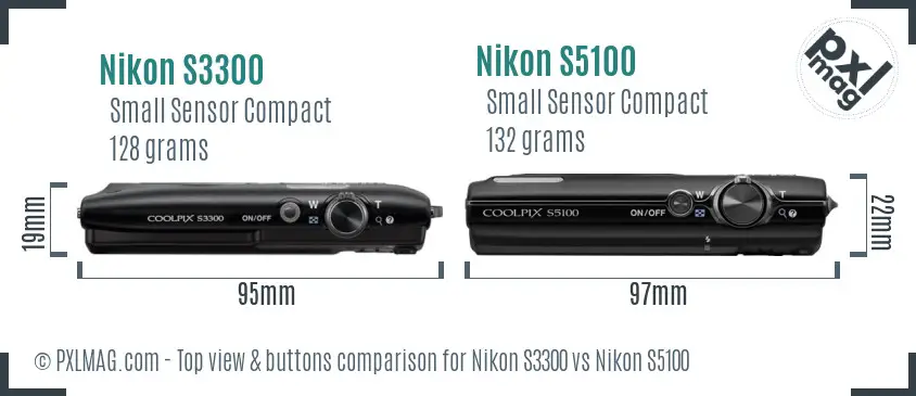 Nikon S3300 vs Nikon S5100 top view buttons comparison