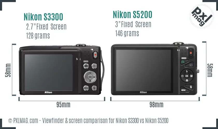 Nikon S3300 vs Nikon S5200 Screen and Viewfinder comparison