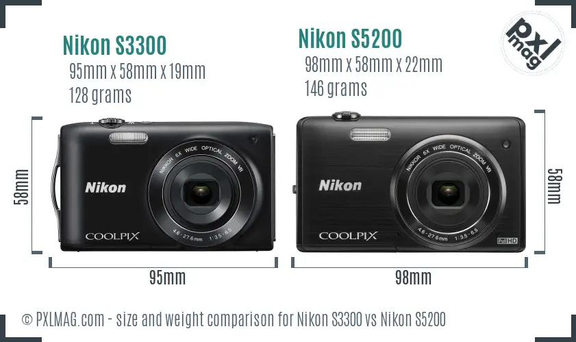 Nikon S3300 vs Nikon S5200 size comparison