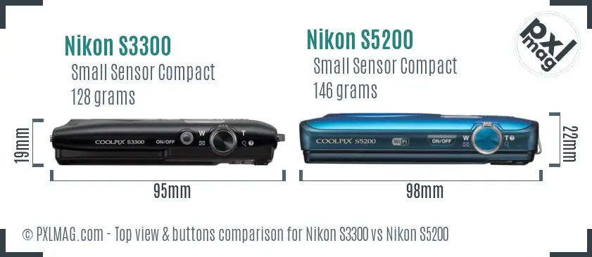 Nikon S3300 vs Nikon S5200 top view buttons comparison