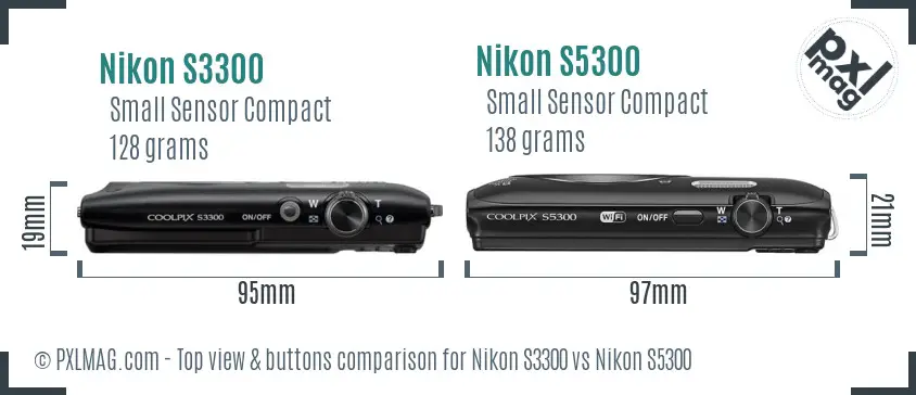 Nikon S3300 vs Nikon S5300 top view buttons comparison