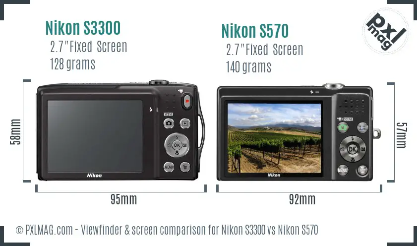 Nikon S3300 vs Nikon S570 Screen and Viewfinder comparison