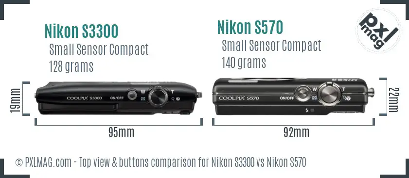 Nikon S3300 vs Nikon S570 top view buttons comparison