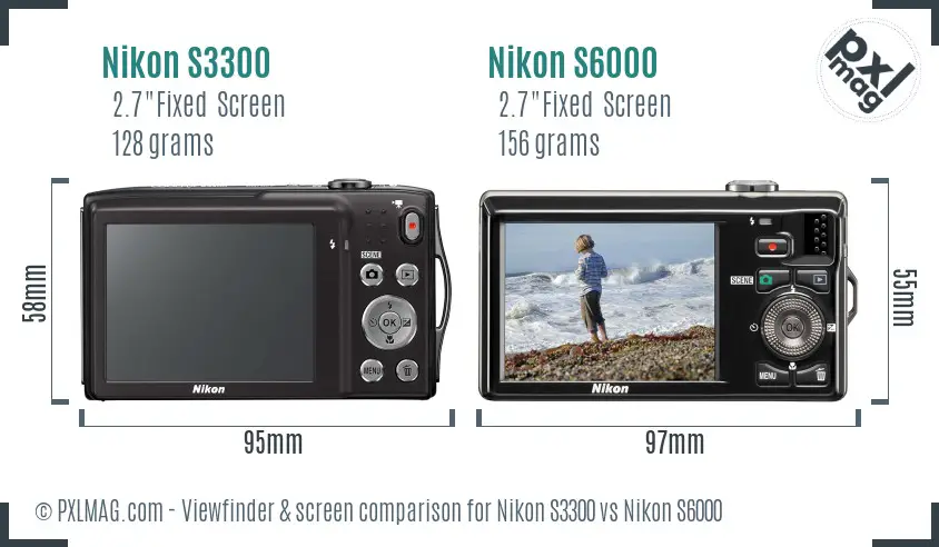 Nikon S3300 vs Nikon S6000 Screen and Viewfinder comparison